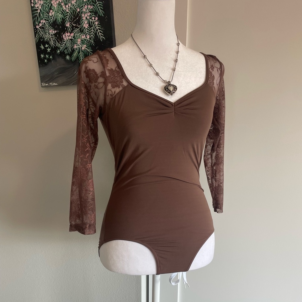 brown 3/4 length sleeve body suite